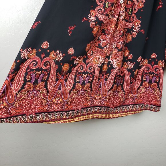 Figueroa & Flower Paisley Floral Bohemian Peasant Blouse Black Multi Women's 1X - Picture 4 of 11